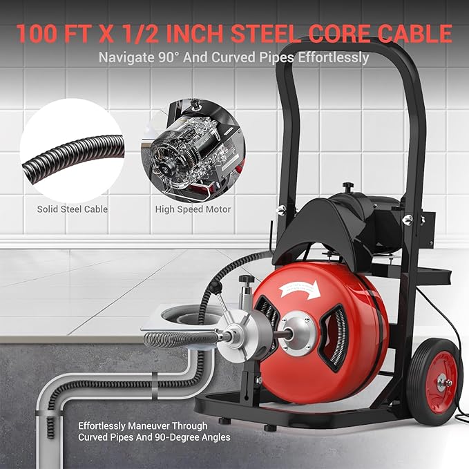 100Ft 1/2 Inch Cable Auto-Feed - огляд і ціна Plumbing Snake Drain