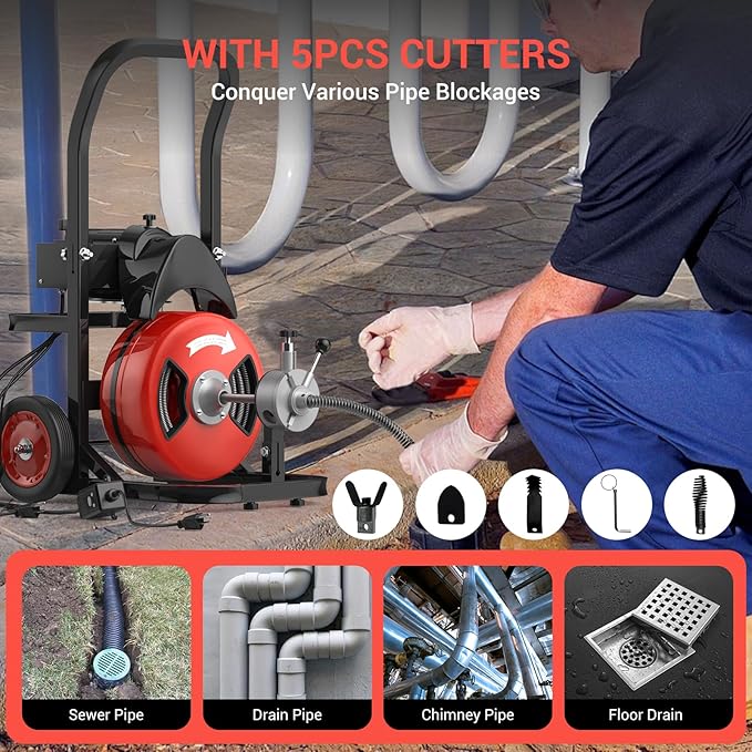 100Ft 1/2 Inch Cable Auto-Feed - огляд і ціна Plumbing Snake Drain
